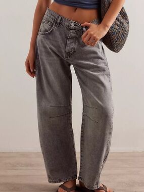 We The Free, Free People Gray Barrel Jeans